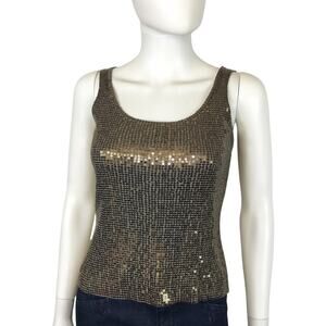 Carmen Marc Valvo Sequin Blouse Gold Sleeveless Holiday Party Top